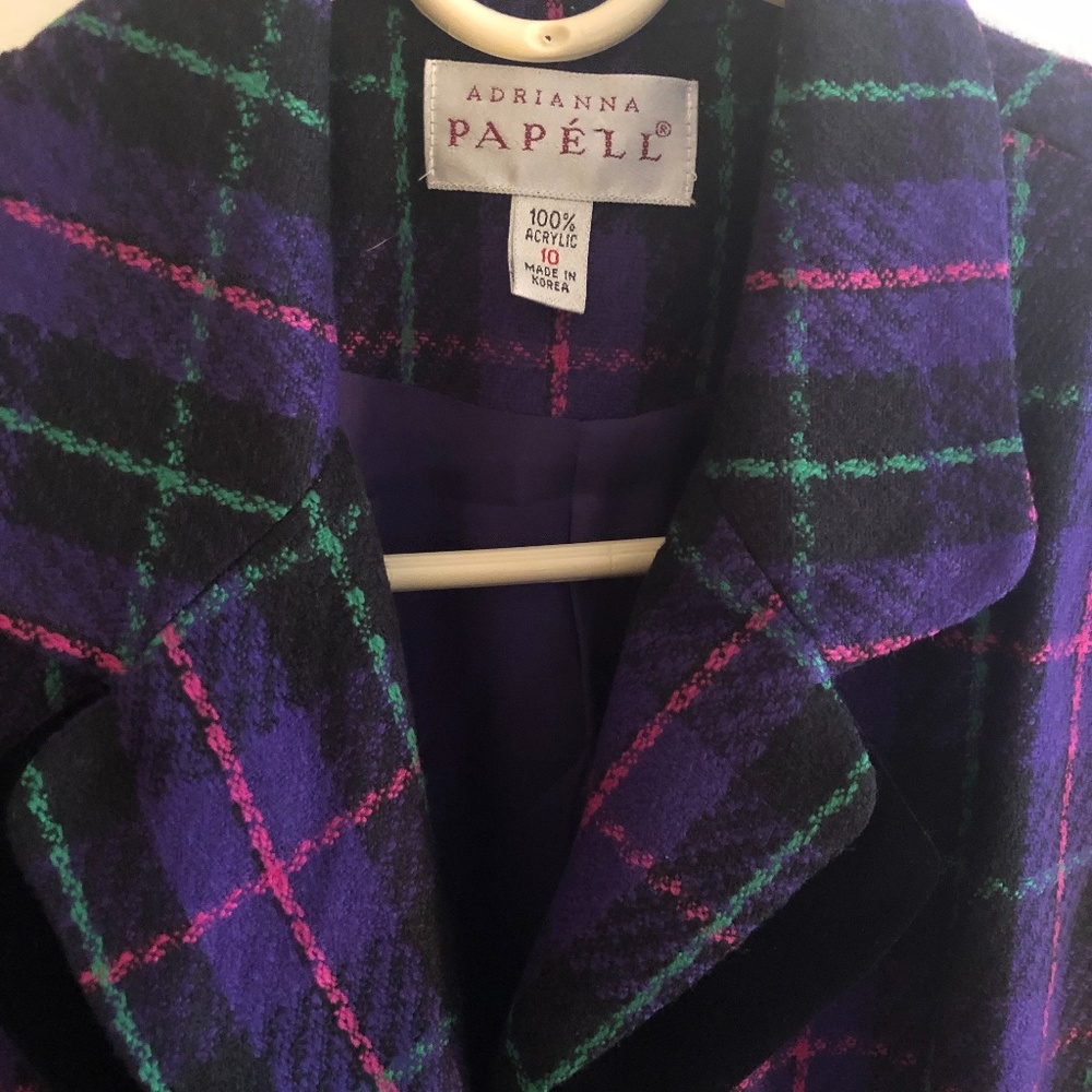 Adrianna Papel Boucle w/Velvet Purple Plaid Blazer NWT - Picture 3 of 7